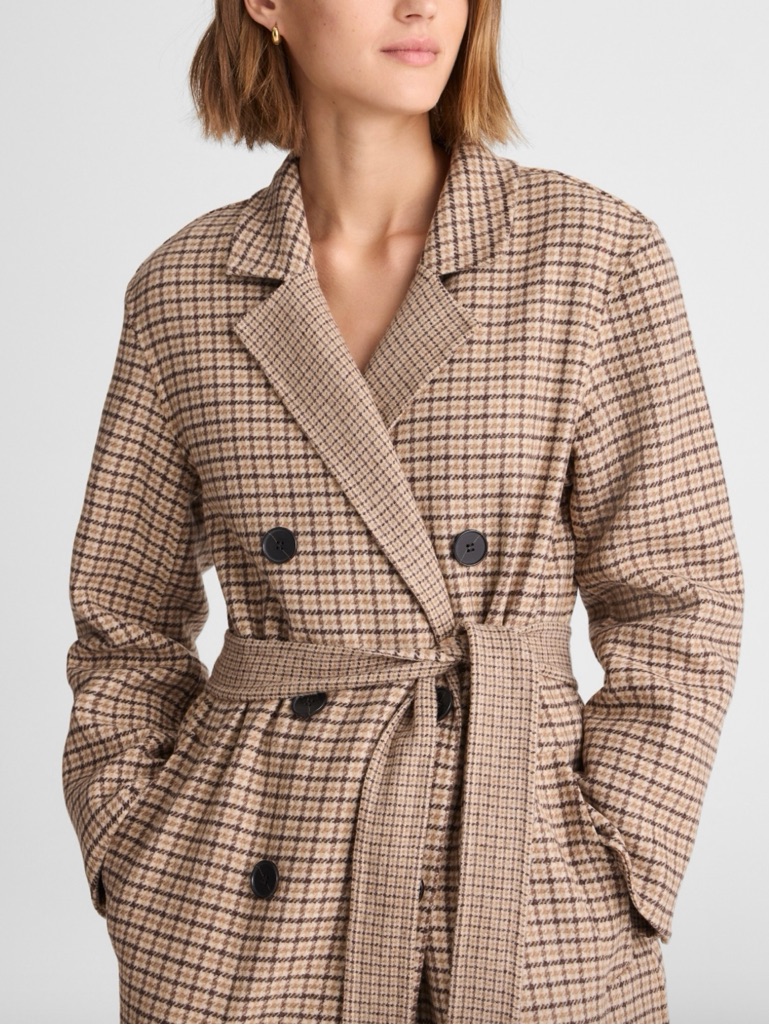 Madewell Double Faced Brushed Wool Blend Plaid Long Coat Dark Cocoa Size Medium
